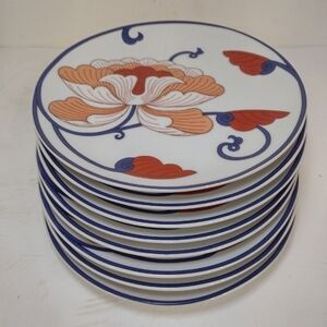 Fitz and Floyd Vintage 1970s set of (8) flower Motif plates
